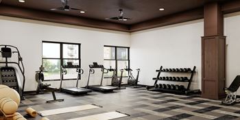 a fitness room with weights and cardio equipment at the renaissance valencia resort and spa